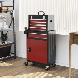 Carro de Herramientas HOMCOM Acero Rojo 60x28x102 cm