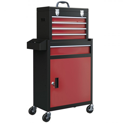 Carro de Herramientas HOMCOM Acero Rojo 60x28x102 cm
