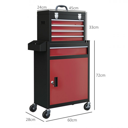 Carro de Herramientas HOMCOM Acero Rojo 60x28x102 cm