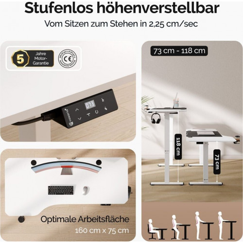 Casaria Height adjustable desk with mouse pad 160x75cm (109363)