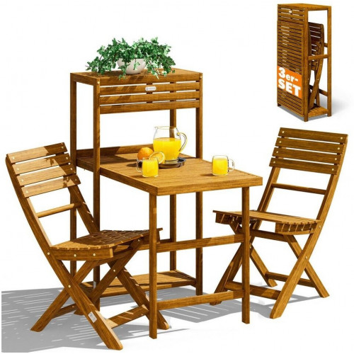 Casaria Set de balcón 3 piezas, plegable, madera acacia FSC®, 160kg (996430)