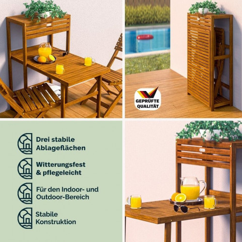 Casaria Set de balcón 3 piezas, plegable, madera acacia FSC®, 160kg (996430)