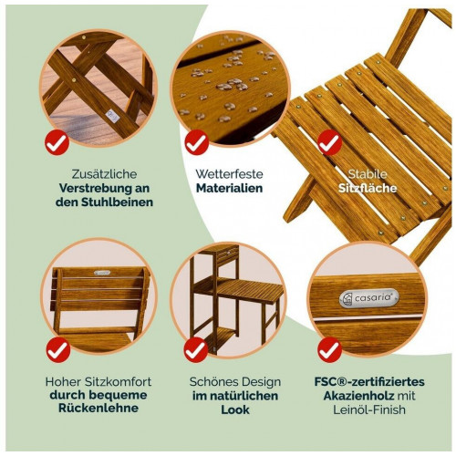 Casaria Set de balcón 3 piezas, plegable, madera acacia FSC®, 160kg (996430)