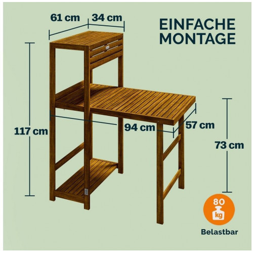 Casaria Set de balcón 3 piezas, plegable, madera acacia FSC®, 160kg (996430)