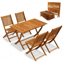 Casaria Sydney Conjunto Muebles de Jardín 5 Piezas, Madera Acacia FSC®, 4 Sillas Plegables (997361)