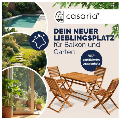Casaria Sydney Conjunto Muebles de Jardín 5 Piezas, Madera Acacia FSC®, 4 Sillas Plegables (997361)