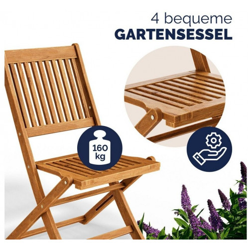 Casaria Sydney Conjunto Muebles de Jardín 5 Piezas, Madera Acacia FSC®, 4 Sillas Plegables (997361)