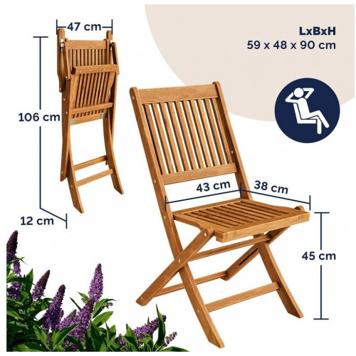 Casaria Sydney Conjunto Muebles de Jardín 5 Piezas, Madera Acacia FSC®, 4 Sillas Plegables (997361)