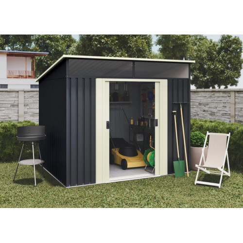 Caseta de acero GANSEN II de 238x203x193 cm y 4.6 m2 con 0.25 mm espesor y doble puerta corredera HOGGAR