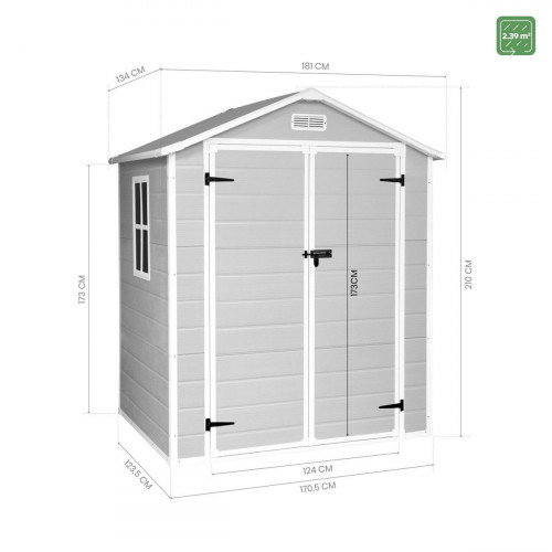 Caseta de resina ONE de 181x210x132 cm y 2.4 m2 con 12 mm espesor y doble puerta abatible HOGGAR