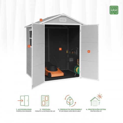 Caseta de resina ONE de 181x210x132 cm y 2.4 m2 con 12 mm espesor y doble puerta abatible HOGGAR