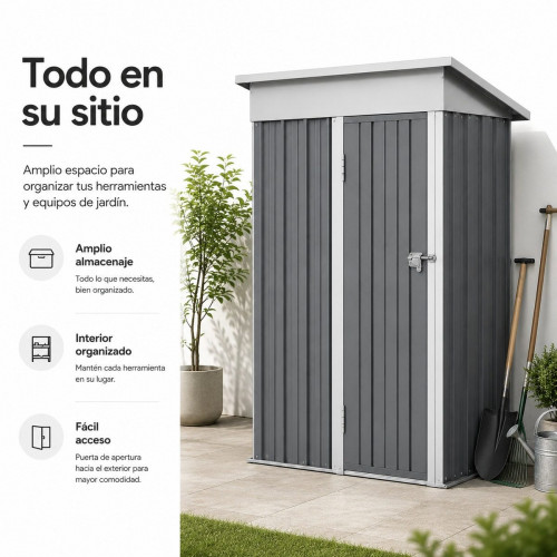 Caseta Metálica de Jardín 158x82,8x185 cm Puerta Exterior