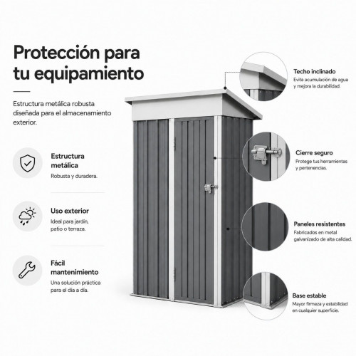Caseta Metálica de Jardín 158x82,8x185 cm Puerta Exterior