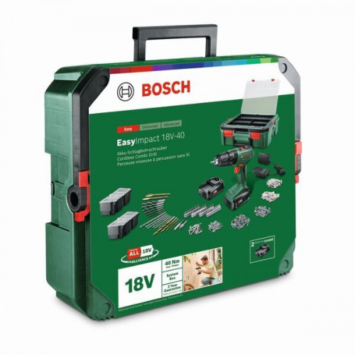 Taladro percutor 18V con 2 baterías 1,5Ah + maletín 241 accesorios Bosch