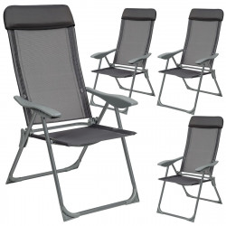 4 sillas de aluminio plegables con respaldo, antracita