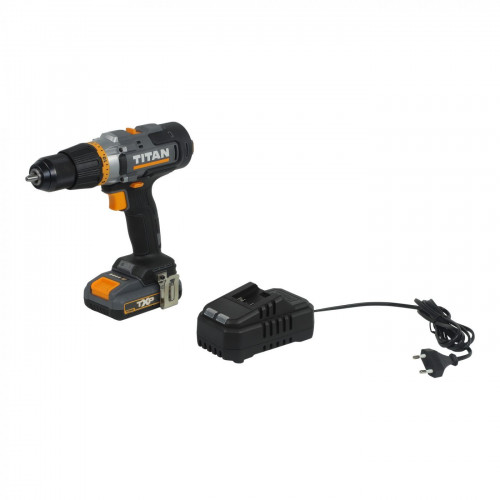 Taladro percutor 1x2Ah con 74 accesorios Titan
