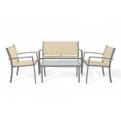 Sofá + 2 sillas + mesa de cristal templado. Conjunto de jardín y terraza,