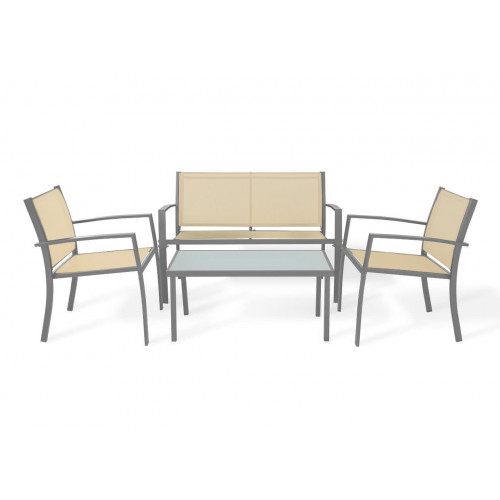 Sofá + 2 sillas + mesa de cristal templado. Conjunto de jardín y terraza,