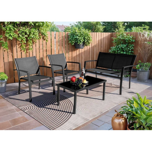 Sofá + 2 sillas + mesa de cristal templado. Conjunto de jardín y terraza,