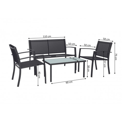 Sofá + 2 sillas + mesa de cristal templado. Conjunto de jardín y terraza,