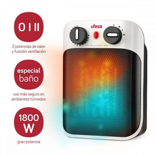Calefactor Cerámico UFESA CC1800IP - 1800W - Termostato Regulable - Seguridad en Ambientes Húmedos