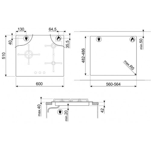 ENCIMERA DE GAS SMEG PV163B3