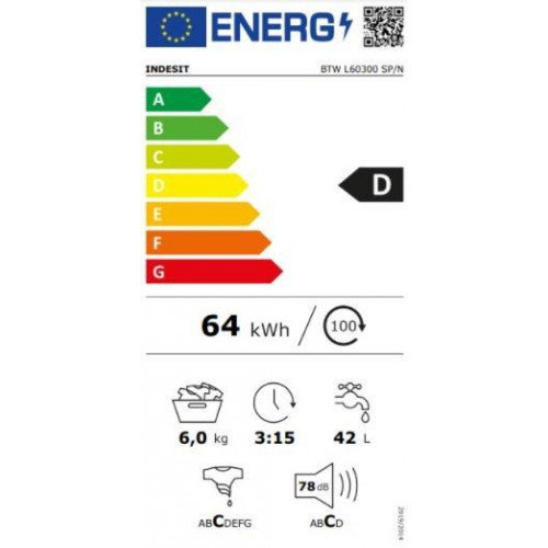 INDESIT BTW L60300 SP/N  - Lavadora Carga Superior 6KG 1000RPM