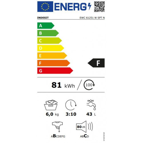 INDESIT EWC 61251 W SPT N Blanco - Lavadora Carga Frontal 6KG 1200RPM