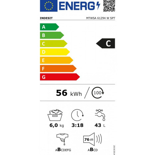 INDESIT MTWSA 61294 W SPT Blanco - Lavadora Carga Frontal 6KG 1200 RPM