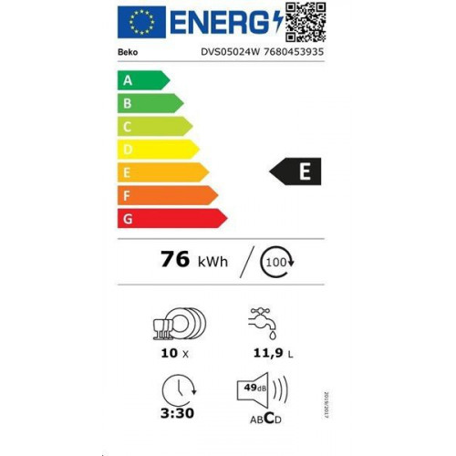 BEKO DVS05024W Blanco - Lavavajillas 45CM 10 Servicios