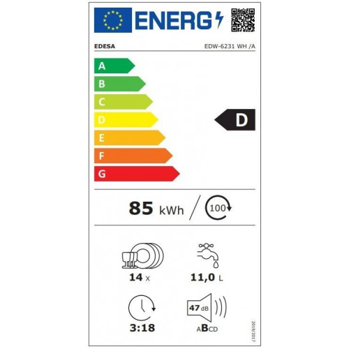 EDESA EDW-6231 WH Blanco - Lavavajillas 60CM 14 Servicios