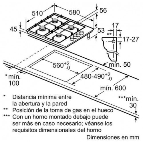 BALAY 3ETX464MB Inox - Placa de Gas 60cm Butano