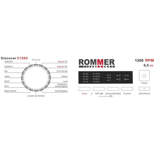 ROMMER DISCOVER C1265 Blanco - Lavadora Carga Superior 6.5KG 1200RPM