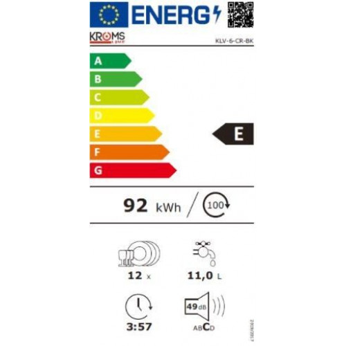 KROMSLINE KLV-6-CR-BK Integrable  - Lavavajillas 60CM 12 Servicios