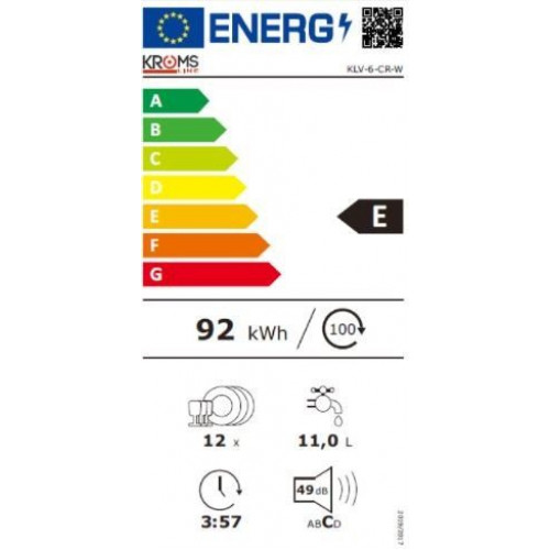 KROMSLINE KLV-6-CR-W Integrable - Lavavajillas 60CM 12 Servicios