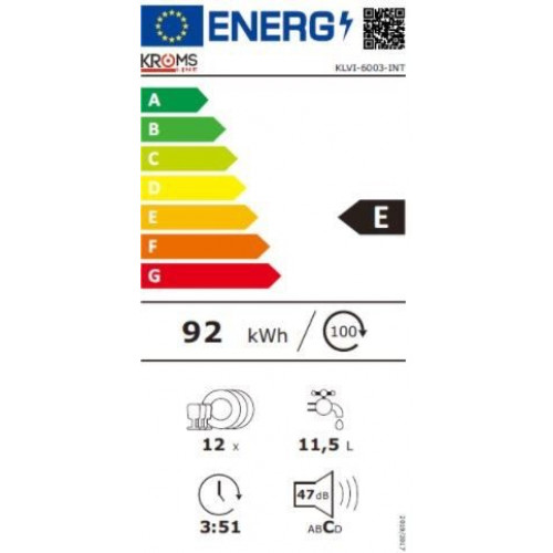 KROMSLINE KLVI-6003-INT Integrable - Lavavajillas 60CM 12 Servicios