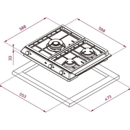 TEKA EX 60.1 3G AI AL DR CI INOX  - Placa de Gas 60CM NATURAL