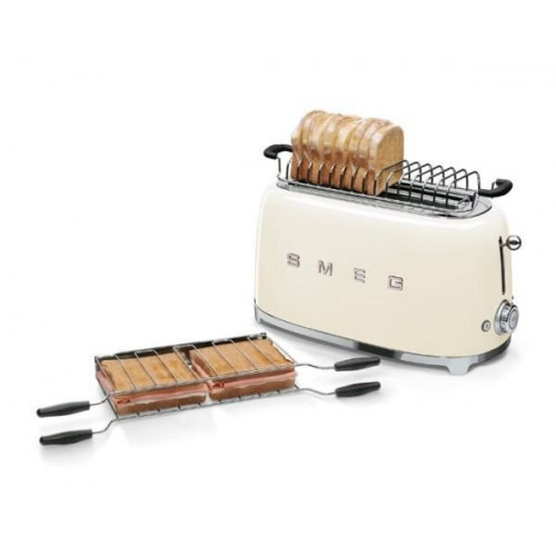 Smeg TSF02CREU - Tostador con 2 Ranuras Extralargas 50's Style 6 Niveles de Tostado Crema