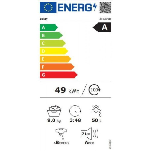 Balay 3TS390B - Lavadora con Vapor 9Kg 1200rpm Pausa + Carga A
