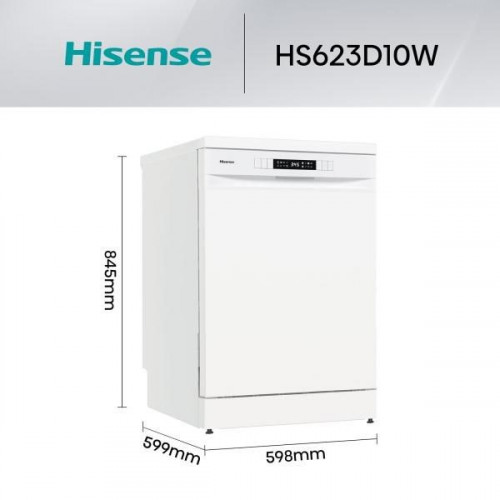 Hisense HS623D10W - Lavavajillas Libre Instalación 60Cm 14 Cubiertos Clase D Blanco