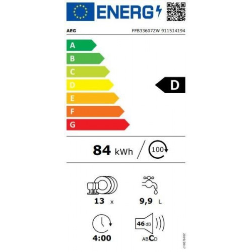 Aeg FFB33607ZW - Lavavajillas Serie 3000 AirDry 13 cubiertos 60 Cm Clase D