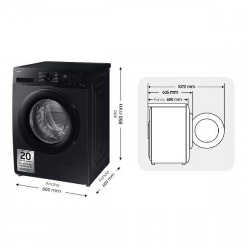 Samsung WW90CGC04DAB/EC - Lavadora negra de 9kg EcoBubble Vapor Clase A -10%