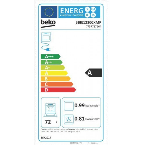 Beko BBIE12300XMP - Horno pirolítico inox 72 litros Clase A