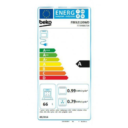 Beko FBE62120WD - Cocina con Placa de Gas Natural 4 Quemadores y Horno Eléctrico 66 Litros Clase A