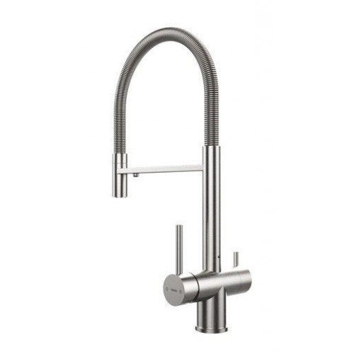 Teka 116080001 - Grifo Profesional UNI 3913 Caño Alto Giratorio 360º Bimando Muelle Flexible Inox