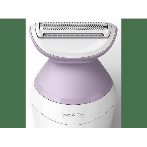 Rasuradora  - BRL136/00 AFEITADORA FEMENINA PHILIPS, Funcionamiento en mojado, 1 velocidades, Cepillo de limpieza; Peine-guía; Tapa de colocación fácil; Cabezal de estiramiento de la piel; Guante exfoliante., Rosa, Blanco