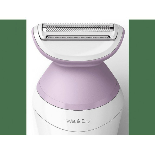 Rasuradora  - BRL136/00 AFEITADORA FEMENINA PHILIPS, Funcionamiento en mojado, 1 velocidades, Cepillo de limpieza; Peine-guía; Tapa de colocación fácil; Cabezal de estiramiento de la piel; Guante exfoliante., Rosa, Blanco