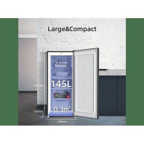 Congelador vertical - CHIQ FSD160D4E, 145 l, 125,9 cm, Color Metalico Cepillado Oscuro