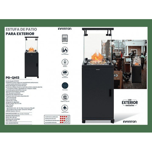 Estufa de Gas - INFINITON PG-QH13, 13 kW, Negro