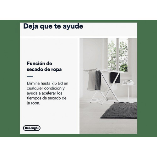 Deshumidificador - De'Longhi Tasciugo AriaDry Light DNS80, Extracción 7.5 l/día, Depósito de 2,8 l, Superficia de 85 m³, Pantalla LCD, Ionizador, Gris